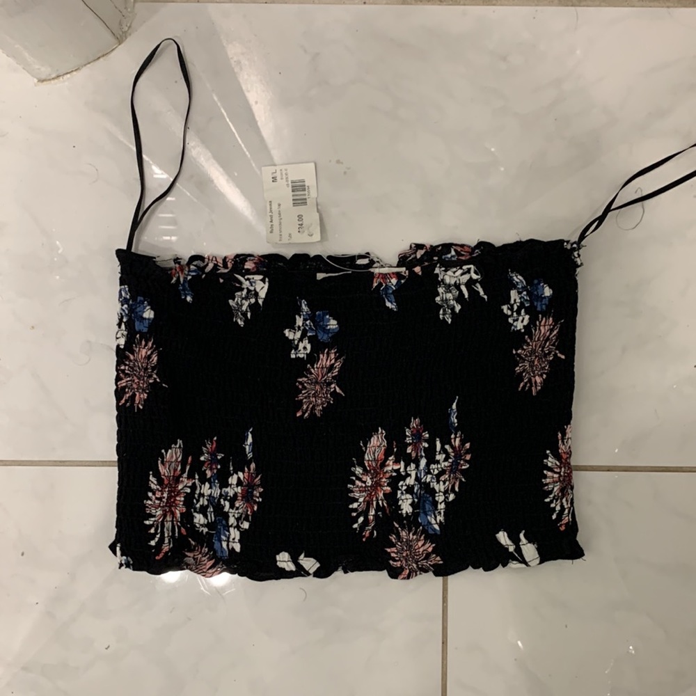 NEW Ruby and Jenna Black Floral Smocking Tube Top. M/L